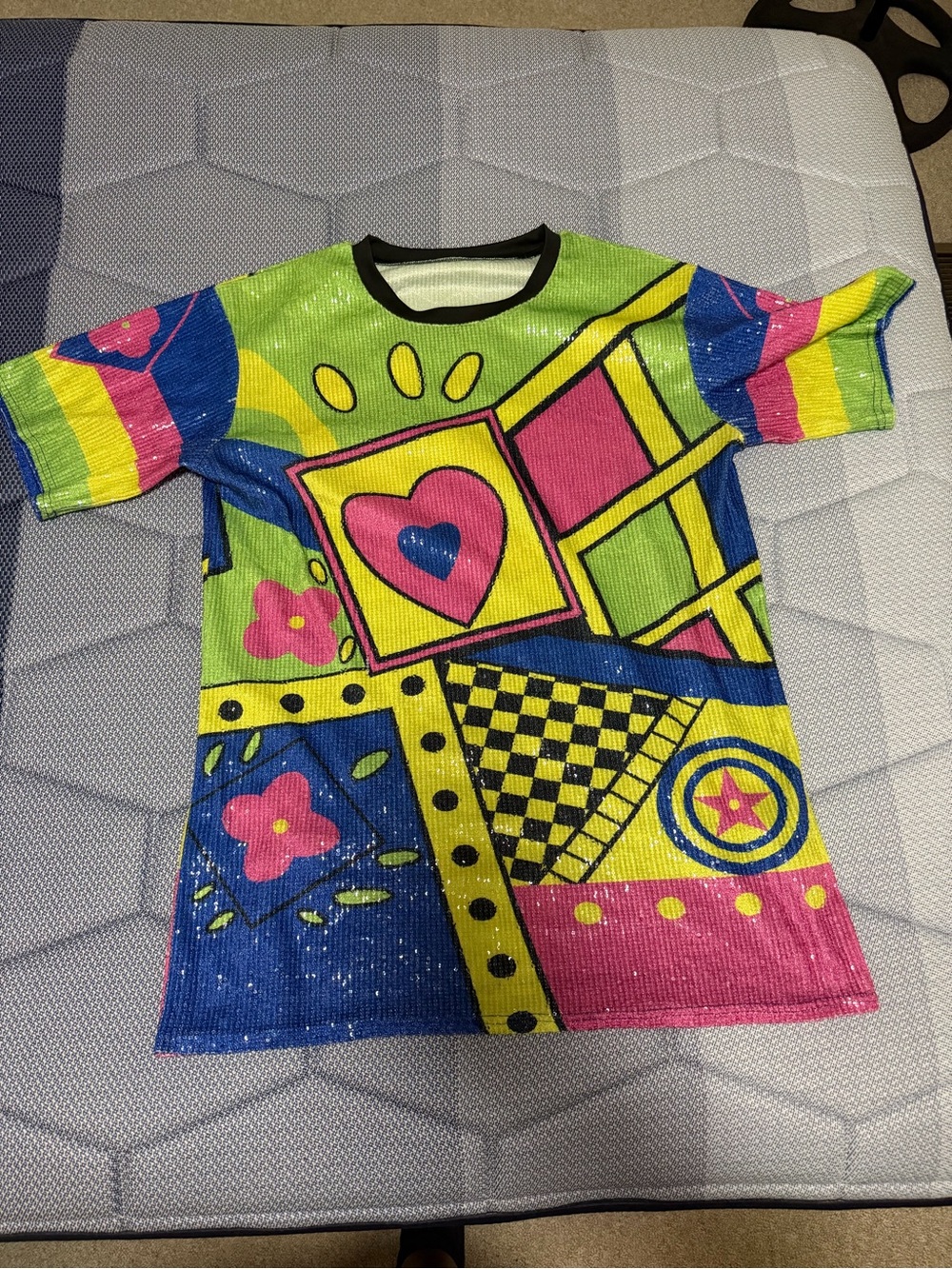 Vibrant Multicolor Mini Dress with Heart Graphic